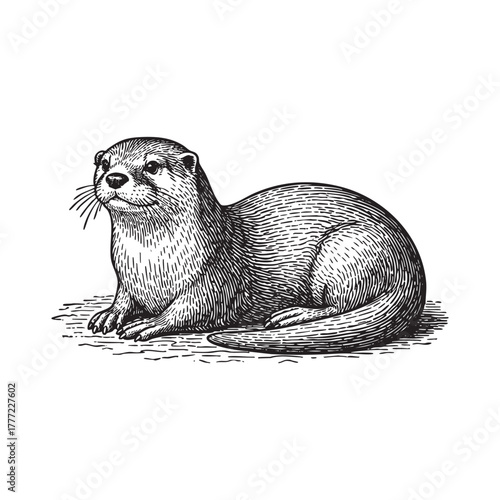 Otter Animal Wildlife Engraving Vector Illustration