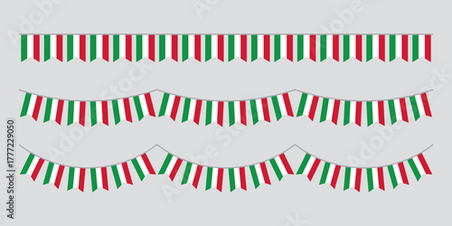 Seamless national flag of Italy party bunting border. Flat design illustration.	