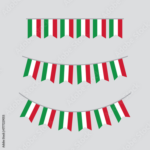 Seamless national flag of Italy party bunting border. Flat design illustration.	