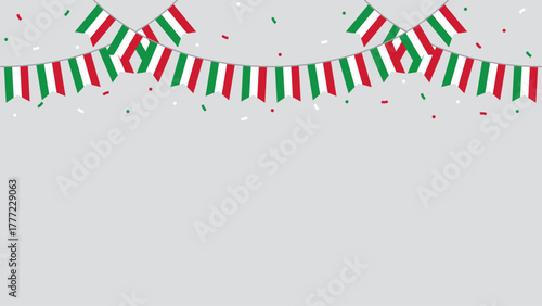 Seamless national flag of Italy party bunting border. Flat design illustration.	