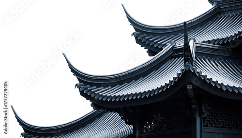 Black chinese style tiled roof isolated on transparent  background.