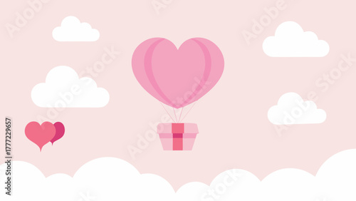 Pink Heart Hot Air Balloons in Romantic Sky 