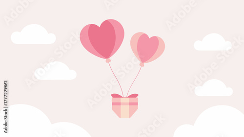 Pink Heart Hot Air Balloons in Romantic Sky 