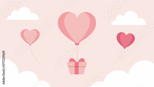 Pink Heart Hot Air Balloons in Romantic Sky 