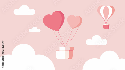 Pink Heart Hot Air Balloons in Romantic Sky 