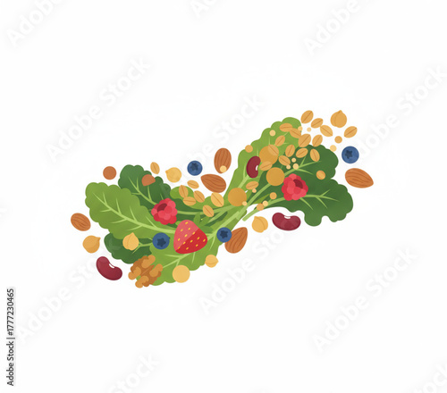 Colorful and Nutritious Salad Illustration with Berries and Nuts