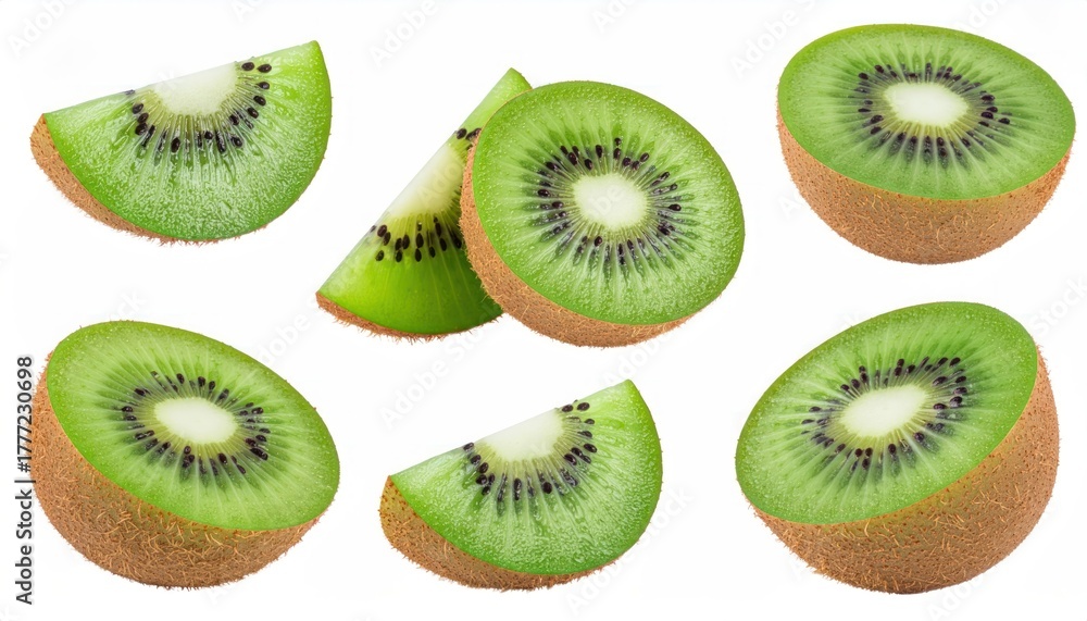 Fototapeta premium Fresh Raw Delicious Kiwi Fruit Slice Isolated On White Background