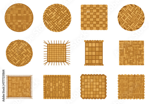 Diverse set of woven pattern placemats and textures for design projects