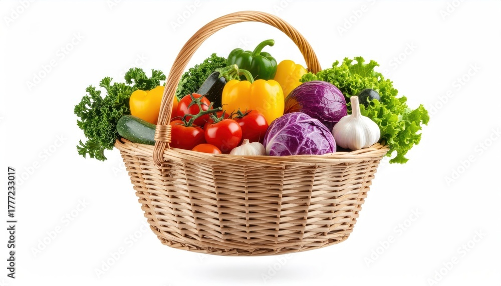 Fototapeta premium Fresh and Colorful Assortment of Vegetables in a Wicker Basket Still Life