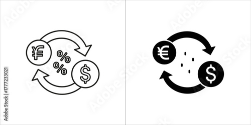 Currency exchange icons with arrows and symbols