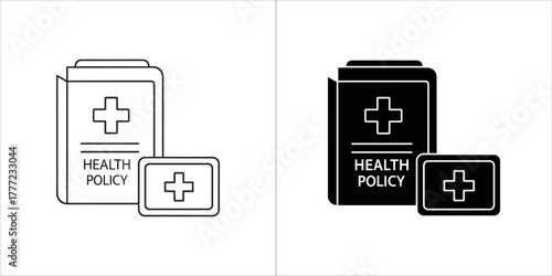 Health policy document and card icons with plus sign