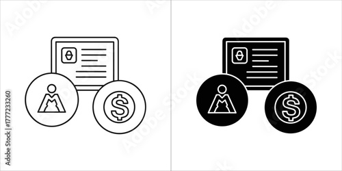 Personal identification document with person and dollar coin icons