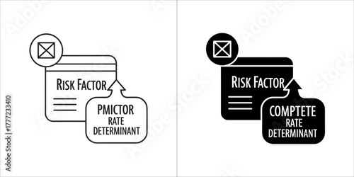 Icon representing risk factor and complete rate determinant with a notification symbol, presented in black and white
