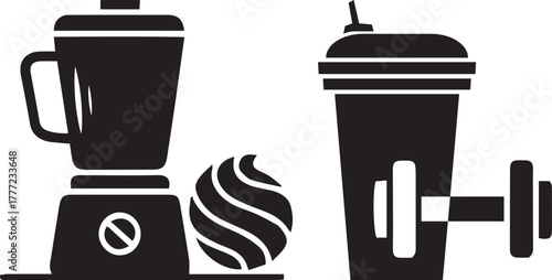 Blender protein shaker and dumbbell icons bottle