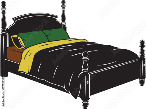 Four poster bed with green and yellow bedding bedroom