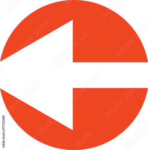 Orange Circle with White Arrow Pointing Left Keywords: arrow, left, direction, symbol, icon