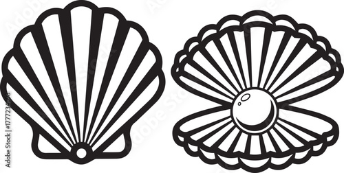 Seashell and Pearl in an Open Shell Icon oyster ocean