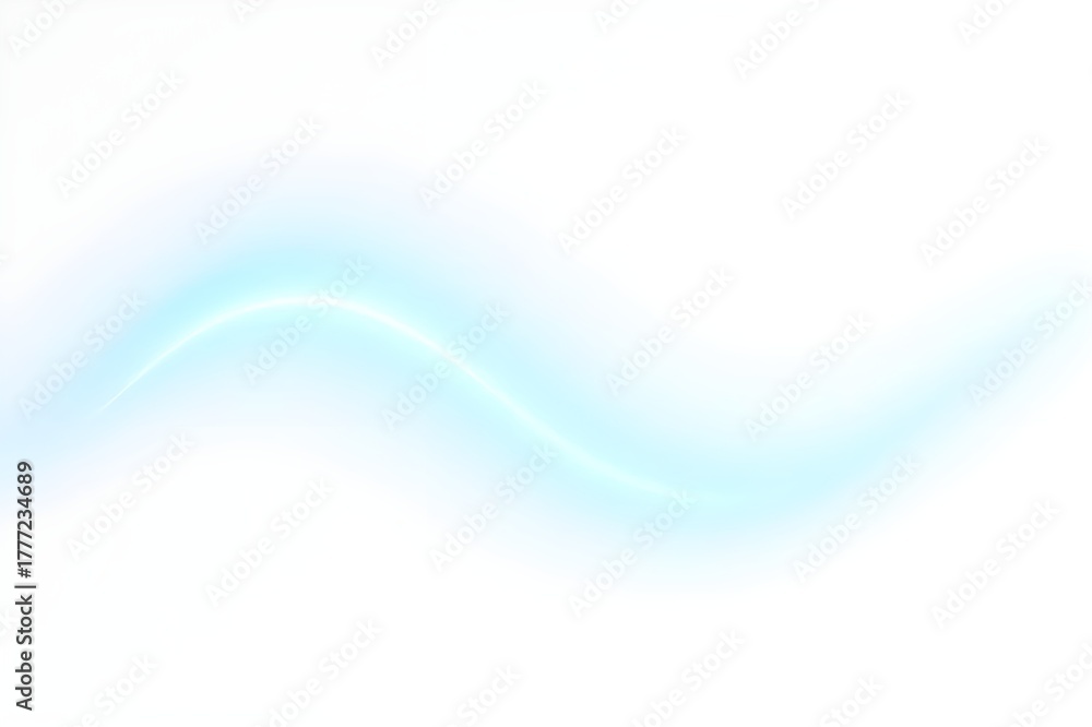 Obraz premium Abstract Smooth Aqua Blue Wave of Energy or Smoke on Pure White Background, Dynamic Flowing Light Line Design Element 