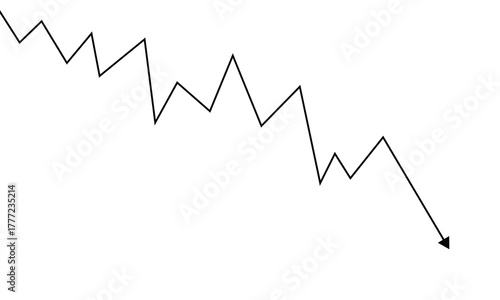 Black jagged line graph showing a downward trend isolated on transparent background .Vector illustration EPS 10 .