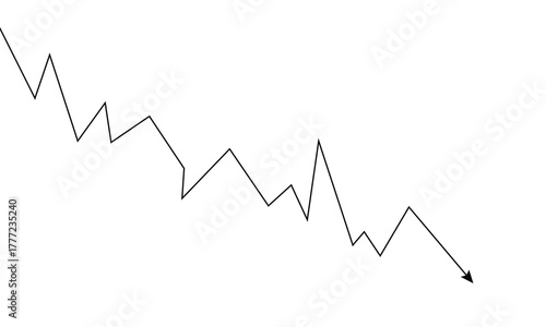 Black jagged line graph showing a downward trend isolated on transparent background .Vector illustration EPS 10 .