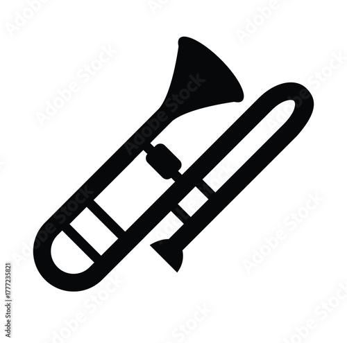 Cute cartoon hand drawn vector trombone silhouette.