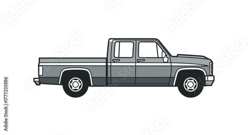 Illustration of a gray extended cab pickup truck.