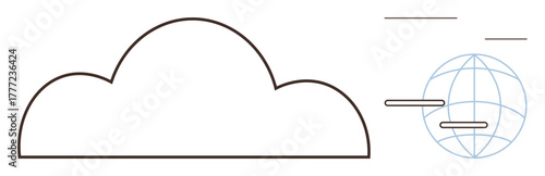 Cloud outline paired with a digital globe and streaming bars representing technology, data sharing, and internet connectivity. Ideal for tech, communication, cloud storage, networking, innovation
