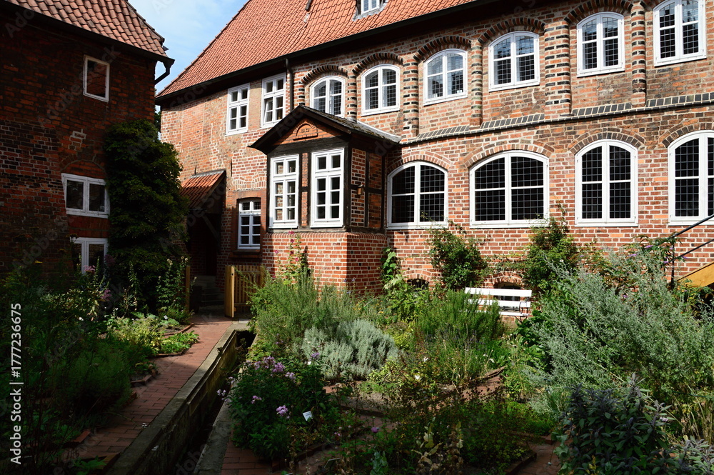 Naklejka premium Garden in the Historical Monastery Lüne in the Town Lüneburg, Lower Saxony