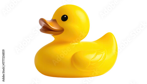 Bright yellow rubber duck with orange beak and button eyes
