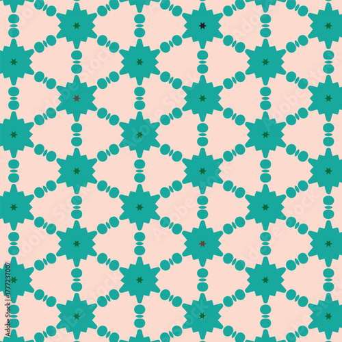 Turquoise Geometric Floral Pattern on Soft Peach Background