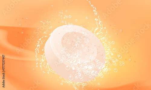 炭酸ガス入浴剤がお湯の中で溶けて発泡しているイラスト