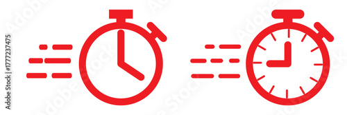 Fast time icon vector simple design, speed time vector icons set. Quick time or deadline icon. Express service symbol. Stopwatch symbol. Countdown timer. 