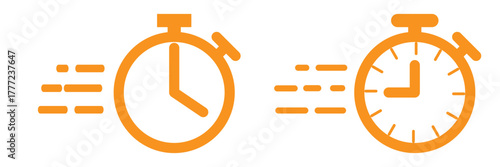 Fast time icon vector simple design, speed time vector icons set. Quick time or deadline icon. Express service symbol. Stopwatch symbol. Countdown timer. 