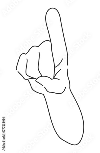 向こうに指差しの手・腕・肘