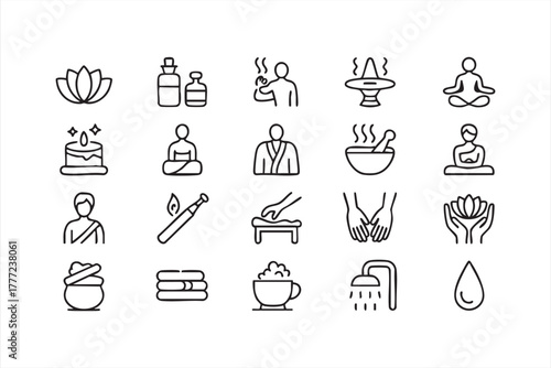 Modern spa and wellness outline icons for beauty and relaxation branding