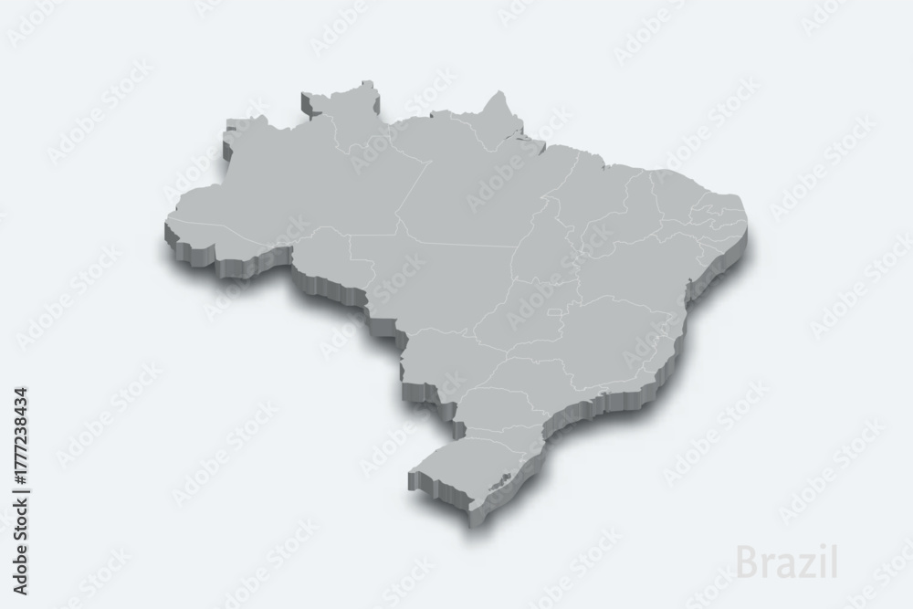 Obraz premium Brazil 3d map with borders regions