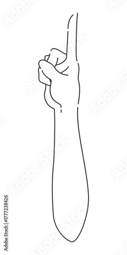 上方向に指差しの手・腕・肘　手のひら側