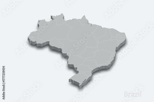 Brazil 3d map with borders regions