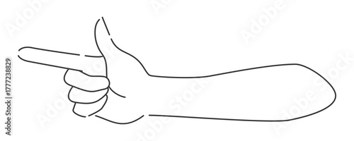 親指をたて腕を伸ばして横方向に指差しの手・腕・肘