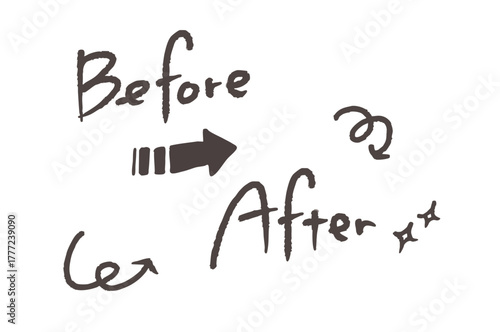 鉛筆で書いたような手書き風ビフォーアフターと矢印のセット