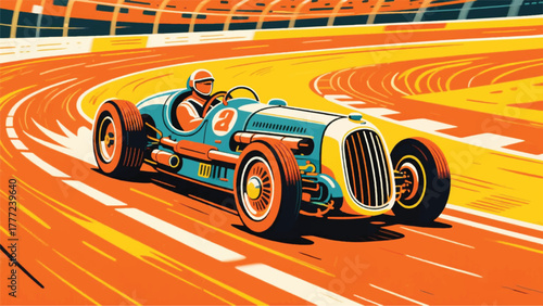 Car Old Sport Racing Illustrator Artwork Banner Background Design Template 