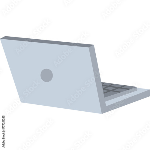 Flat Design Silver Laptop Computer Open On Transparent Background With Keyboard Visible