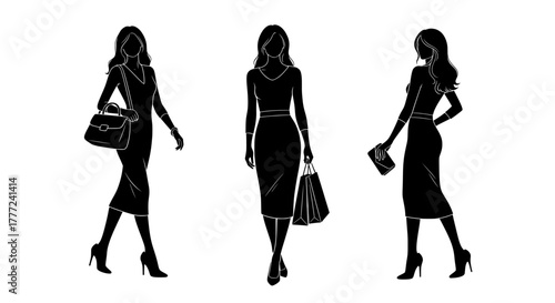 Woman silhouettes with handbag and shopping bags