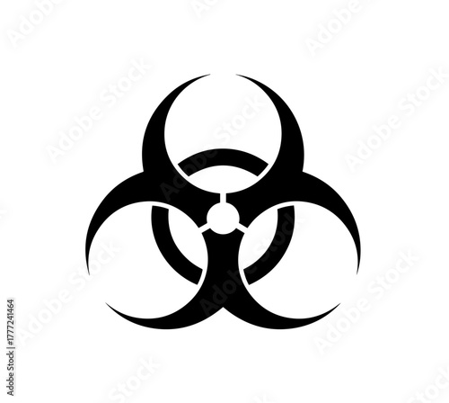 Three sharply curved black arms interlock around a central void in this universally recognized emblem, signaling the presence of infectious biological agents