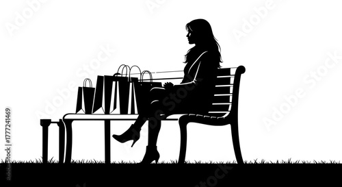 Woman on a bench with shopping bags