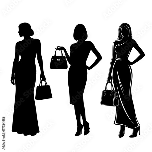 Woman silhouettes with fashion handbags