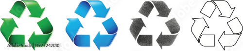 Recycle Symbol Variations: A collection of recycle symbol in various colors and designs, representing waste reduction and environmental conservation.