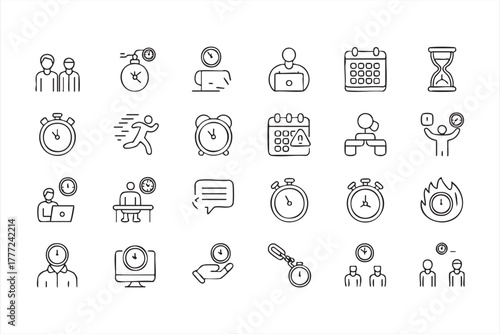 Time tracking and planning icons for business and productivity visuals