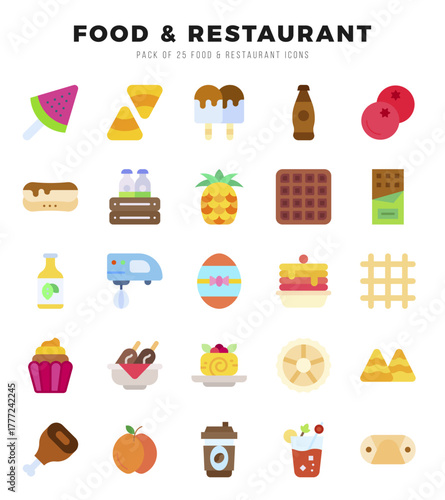 Set of Food and Restaurant Icons Flat icons collection.
