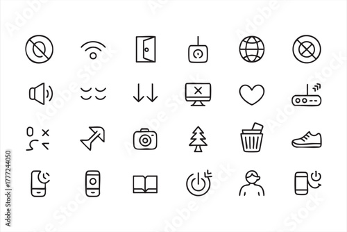 Clean outline icons set for tech, web, and app interface usage